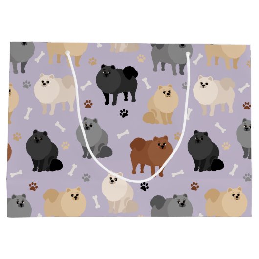 ポメラニア犬の前足 – プリントと犬の骨大抱き枕 ラージペーパーバッグ (裏面)