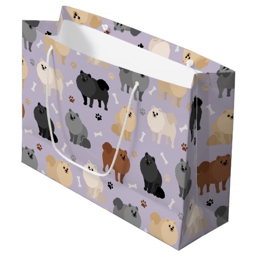 ポメラニア犬の前足 – プリントと犬の骨大抱き枕 ラージペーパーバッグ (正面アングル)