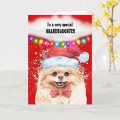 ポメラニア犬の孫娘クリスマスはサンタを願う カード (黄色い花)