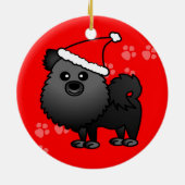 ポメラニア犬の漫画のサンタのかわいい帽子-黒 セラミックオーナメント (裏面)
