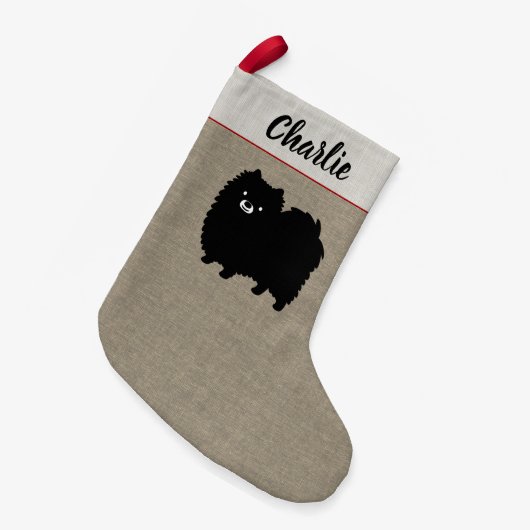 ポメラニア犬の漫画犬のPommieのかわいく黒い恋人 スモールクリスマスストッキング (正面 (吊り時))