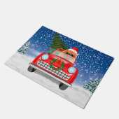 ポメラニア犬の犬が雪のクリスマスに車を運転 ドアマット (アングル)