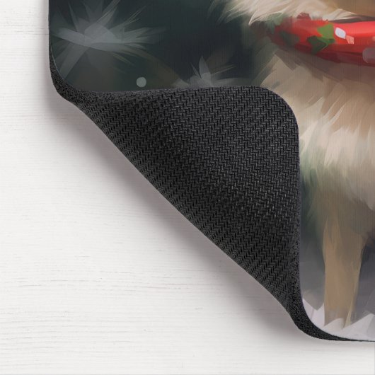 ポメラニア犬の犬が雪のクリスマス マウスパッド (コーナー)