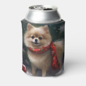 ポメラニア犬の犬が雪のクリスマス 缶クーラー (缶裏面)