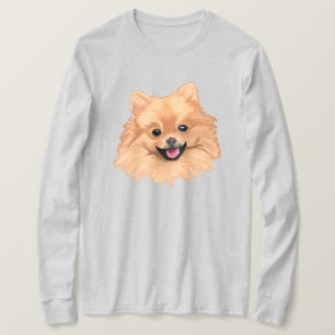 ポメラニア犬の長袖 Tシャツ
