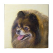 ポメラニア犬の黒およびタンの絵画元の犬の芸術 タイル (正面)