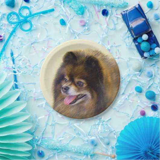 ポメラニア犬の黒およびタンの絵画元の犬の芸術 ペーパープレート (パーティー)
