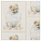 ポメラニア犬の(オレンジ)絵画-元の犬の芸術 ファブリック (クローズアップ)