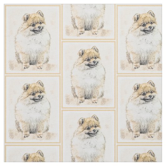 ポメラニア犬の(オレンジ)絵画-元の犬の芸術 ファブリック (見本)