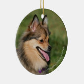 ポメラニア犬のHeadshotの喘ぐこと セラミックオーナメント (右)