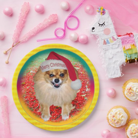 ポメラニア犬のMarleyおもしろいで悪いサンタ犬のクリスマス ペーパープレート (パーティー)