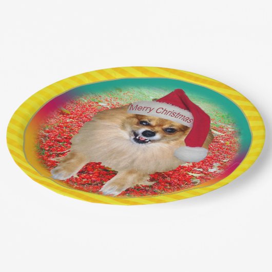 ポメラニア犬のMarleyおもしろいで悪いサンタ犬のクリスマス ペーパープレート (アングル)
