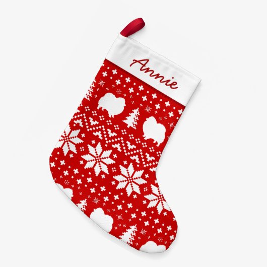 ポメラニア犬はかわいい休日パターンのシルエットを描きます スモールクリスマスストッキング (正面 (吊り時))