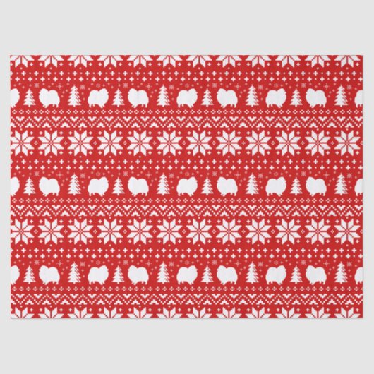 ポメラニア犬はクリスマスパターンのシルエットを描きます 薄葉紙 (正面)