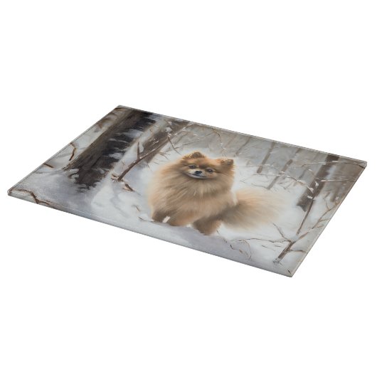 ポメラニア犬は雪のクリスマスを許す カッティングボード (角)