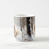 ポメラニア犬は雪のクリスマスを許す コーヒーマグカップ (中央)