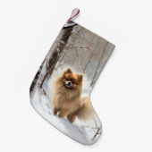 ポメラニア犬は雪のクリスマスを許す スモールクリスマスストッキング (正面 (吊り時))