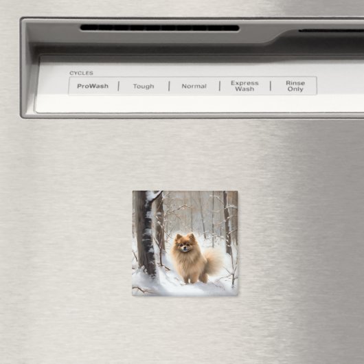 ポメラニア犬は雪のクリスマスを許す マグネット (インサイチュ (食洗機))