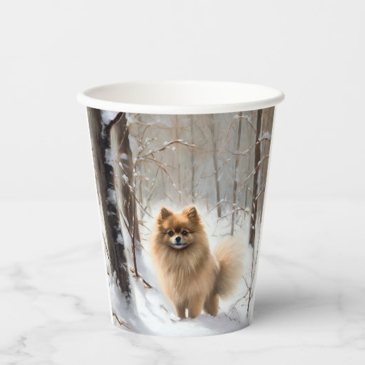 ポメラニア犬は雪のクリスマスを許す 紙コップ (正面)