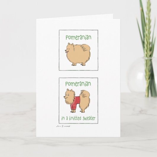 ポメラニア犬インアニットセーター |クリスマおもしろいス シーズンカード (正面)