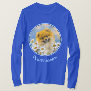 ポメラニア犬インデイジーズ-絵画オリジナルドッグアート Tシャツ