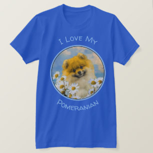 ポメラニア犬インデイジーズ-絵画オリジナルドッグアート Tシャツ
