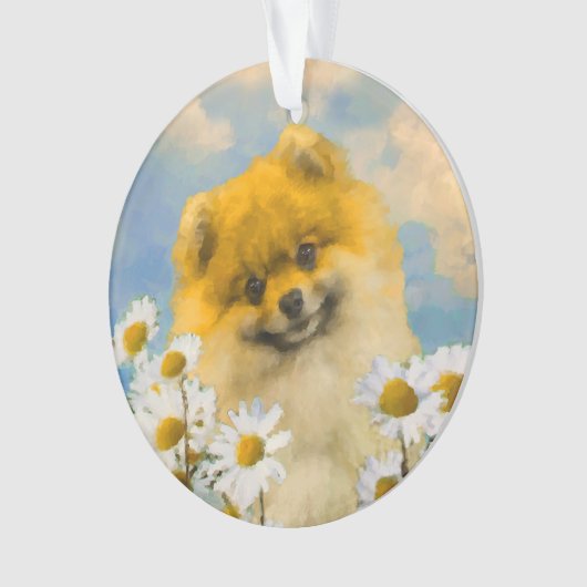 ポメラニア犬インデイジー絵画ズ – オリジナルドッグアート オーナメント (正面)