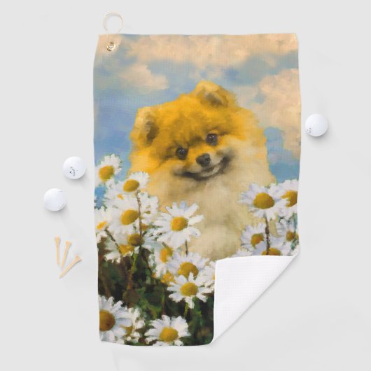 ポメラニア犬インデイジー絵画ズ – オリジナルドッグアート ゴルフタオル (インサイチュ)