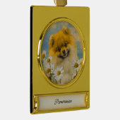 ポメラニア犬インデイジー絵画ズ – オリジナルドッグアート ゴールドプレートバナーオーナメント (右)