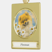 ポメラニア犬インデイジー絵画ズ – オリジナルドッグアート ゴールドプレートバナーオーナメント (左)