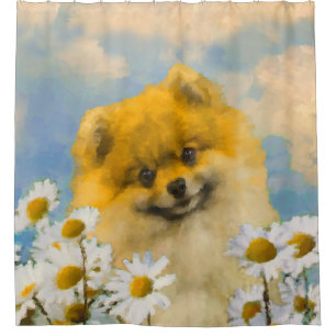 ポメラニア犬インデイジー絵画ズ – オリジナルドッグアート シャワーカーテン