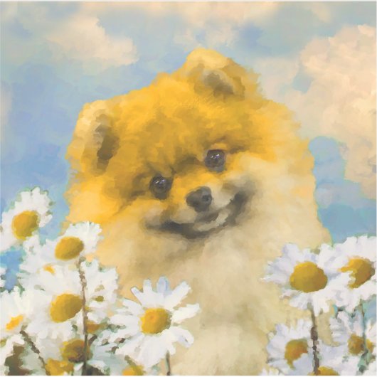 ポメラニア犬インデイジー絵画ズ – オリジナルドッグアート シール (正面)