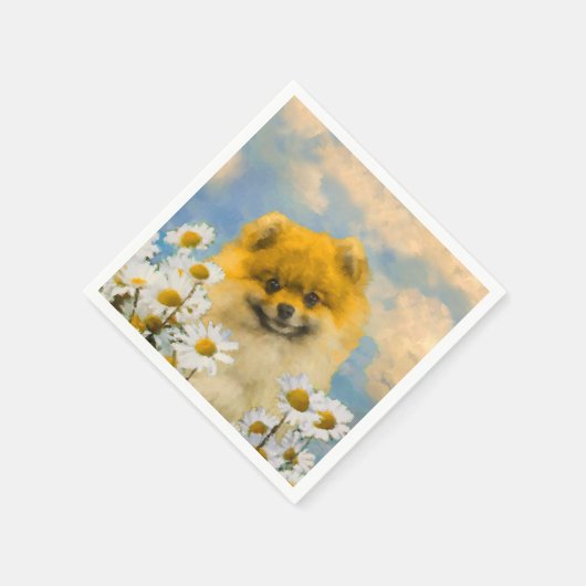 ポメラニア犬インデイジー絵画ズ – オリジナルドッグアート スタンダードカクテルナプキン (角)