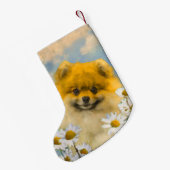 ポメラニア犬インデイジー絵画ズ – オリジナルドッグアート スモールクリスマスストッキング (裏面 (吊り時))