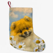 ポメラニア犬インデイジー絵画ズ – オリジナルドッグアート スモールクリスマスストッキング (正面)