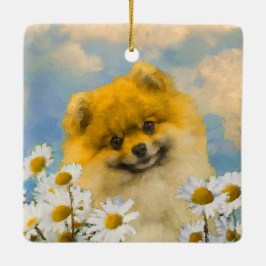 ポメラニア犬インデイジー絵画ズ – オリジナルドッグアート セラミックオーナメント (裏面)