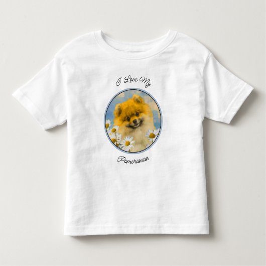 ポメラニア犬インデイジー絵画ズ – オリジナルドッグアート トドラーTシャツ (正面)