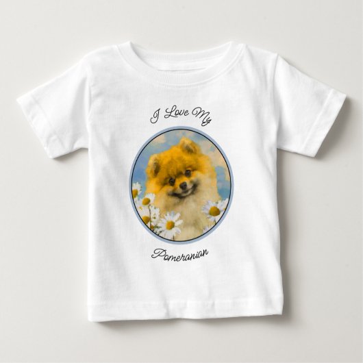 ポメラニア犬インデイジー絵画ズ – オリジナルドッグアート ベビーTシャツ (正面)
