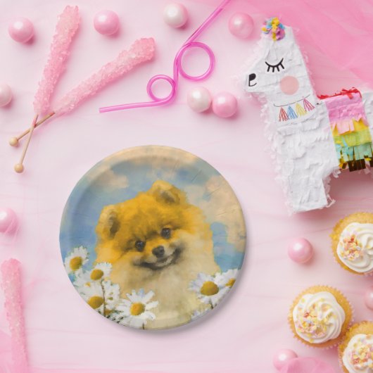 ポメラニア犬インデイジー絵画ズ – オリジナルドッグアート ペーパープレート (パーティー)