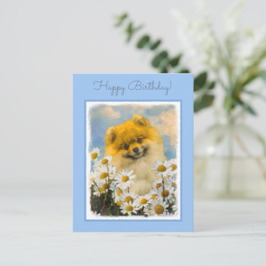 ポメラニア犬インデイジー絵画ズ – オリジナルドッグアート ポストカード (スタンド正面)