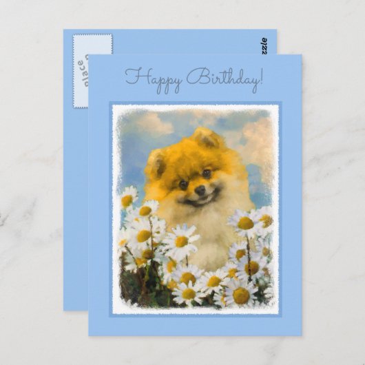 ポメラニア犬インデイジー絵画ズ – オリジナルドッグアート ポストカード (正面/裏面)