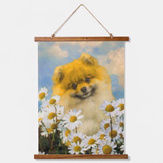 ポメラニア犬インデイジー絵画ズ – オリジナルドッグアート 吊り下げ型タペストリー (正面)