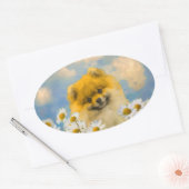 ポメラニア犬インデイジー絵画ズ – オリジナルドッグアート 楕円形シール (封筒)