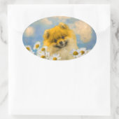 ポメラニア犬インデイジー絵画ズ – オリジナルドッグアート 楕円形シール (バッグ)