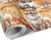 ポメラニア犬イン紅葉感謝祭アート ラッピングペーパー (ロールコーナー)