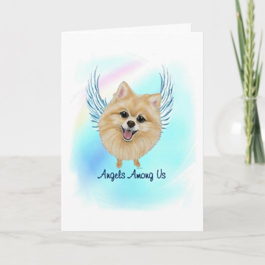 ポメラニア犬エンジェルドッグペットロスコンパシーカード サンキューカード (正面)