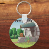 ポメラニア犬オン花崗岩(Pomegranite) おもしろい キーホルダー (正面)