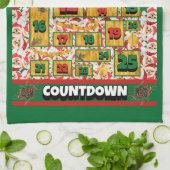 ポメラニア犬カウントダウンクリスマスアドベントカレンダードッグ キッチンタオル (折り畳み)