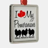 ポメラニア犬カスタムI愛する私の3つのオーナメント メタルオーナメント (右)