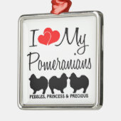 ポメラニア犬カスタムI愛する私の3つのオーナメント メタルオーナメント (左)